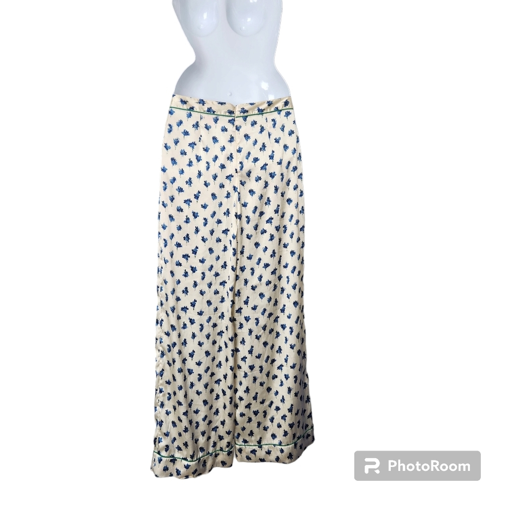 Kate Moss for TopShop Women's Blue Floral Print High-Waist Wide Leg Pants  8/9